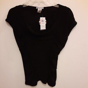 Sweet Clarity Sleeveless Black Top w/Gathered Sides and Draped Neckline.